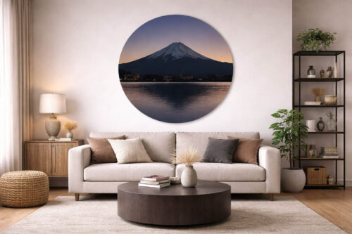 Fotografie hora Fudži - barevná, foceno krátce po západu slunce, kruhový formát no.1200670